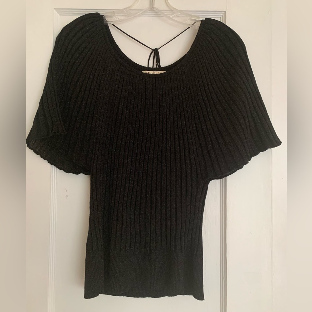 Younique Black Ribbed Sparkly Knit Top, Size M